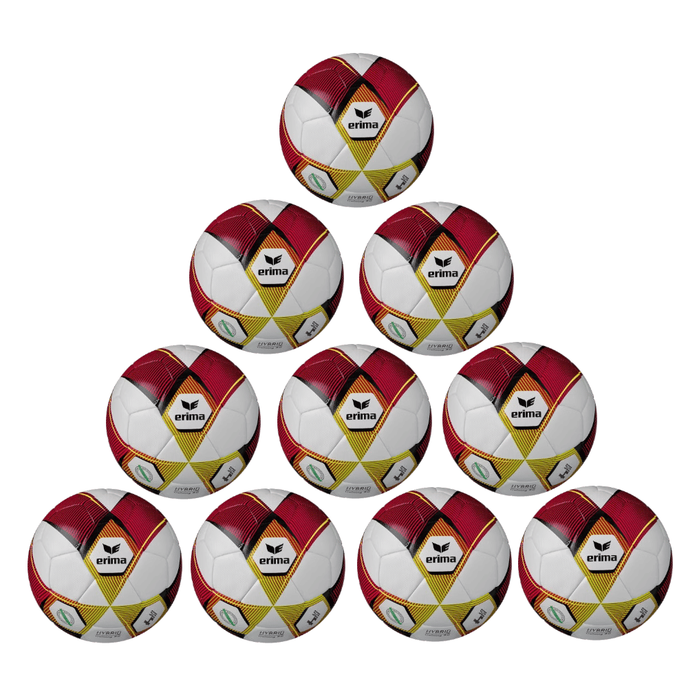 Erima Fußball Ballpaket 10x HYBRID Training 2.0 rot lime inkl. Ballsack | Größe 4